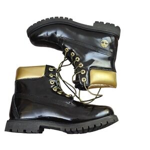 Timberland 6"limited Midnight Countdown in Black patent leather with gold Sz 8.5